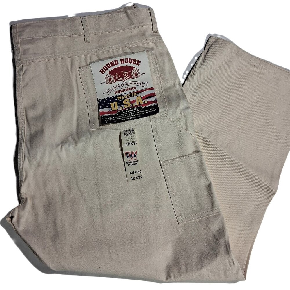 ROUND HOUSE DUNGAREES 48 x 32 Workwear Carpenter Heavy Duck Ivory Made USA NWT
